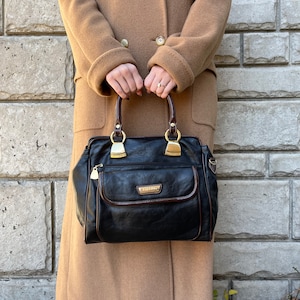 Vintage 90s Capezio Handbag: Black Pleather Top Handle Purse