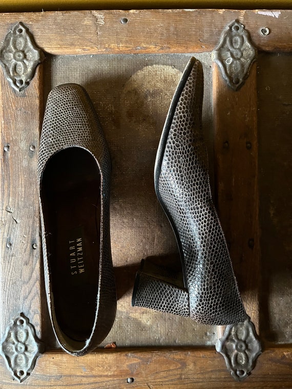 Vintage 90s Stuart Weitzman Reptile Block Heel Pu… - image 6