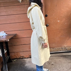 80s hooded raincoat , womens coat , jacket , belted detail , Sears , vintage outerwear , vintage raincoat image 1