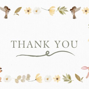 Cartão de agradecimento em aquarela floral e animal - Cartão elegante inspirado na natureza, em branco por dentro - Download digital de cartão de agradecimento em massa