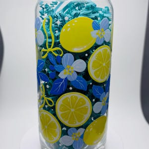 Lemon & Blue Floral Glass Can