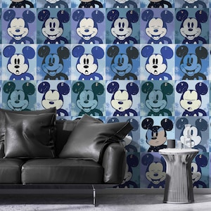 Vintage Mickey Wallpaper Blue Color Mickey Wall Decal Pop Art Wall Sticker Pop Mickey Wall Art For Nursery Room Decal Boy Room Decal