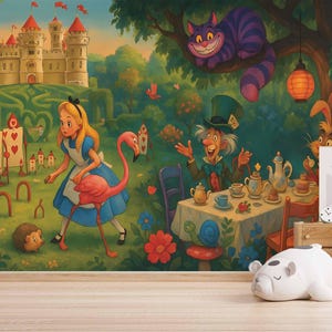 Alice im Wunderland Wallpaper Alice Wandtattoo Hutmacher Wandaufkleber Rote Königin Wandbild Wandtattoo Für Mädchen Zimmer Kinderzimmer Kinderzimmer Dekor