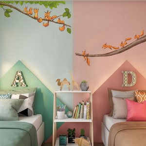 Removable Vinyl Squirrels Wall Decal Squirrels Playing On Branch Wall Sticker Forest Animal Wall Mural Wall Art For Nursery Kid Room Decor