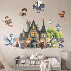 Harry muursticker Potter muursticker Tovenaarswereld muurschildering Kid Wizard Wall Art vliegende heks muurtattoo voor jongenskamer kinderkamer sticker