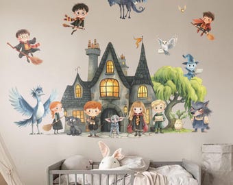 Harry Wall Decal Potter Wall Sticker Wizarding World Wall Mural Kid Wizard Wall Art Flying Witch Wall Decal For Boy Room Child Room Decal