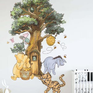Adesivo da parete classico Winnie the Pooh Adesivo da parete vintage Winnie Eeyore Carta da parati Arte da parete Adesivo da parete per la cameretta dei bambini Adesivo per la cameretta dei bambini Decorazione per la cameretta dei bambini