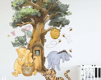 Klassieke Winnie de Pooh Muurtattoo Vintage Winnie Muursticker Eeyore Wallpaper Wall Art Muurtattoo Voor Kinderkamer Sticker Kinderkamer Decor