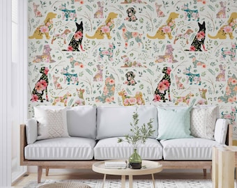 Colorful Dog Wallpaper Vintage Dog Wall Decal Dog Lover Wall Sticker Wall Mural Classic Dog Pattern Wall Art For Nursery Room Dog Room Decor