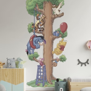 Peel and Stick Winnie The Pooh Wall Decal Winnie Family Wall Sticker Winnie On Tree Wall Mural Pooh Family Wall Art For Nursery Room Decor