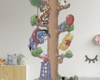 Peel and Stick Winnie The Pooh Wall Decal Winnie Family Wall Sticker Winnie On Tree Wall Mural Pooh Family Wall Art For Nursery Room Decor