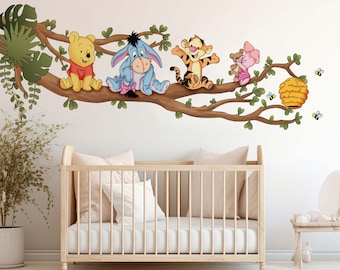 Classic Honey Bear Wall Decal Winnie Family Wall Sticker Tiger Decal Wall Mural Donkey Wall Art For Nursery Room Decal Kid Room Decal