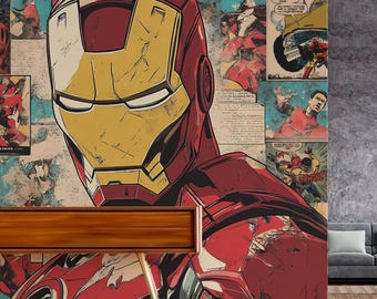 Comic Iron Man Wall Decal Marvel Characters Wall Sticker Avengers Wall Art Comic Wallpaper For Boy Room Decal Game Room Child Room Decal