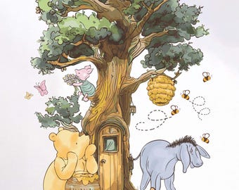 Vinilo decorativo clásico de Winnie the Pooh, pegatina vintage de Winnie, mural de la familia Winnie, arte de pared Disney, vinilo decorativo para la habitación infantil.