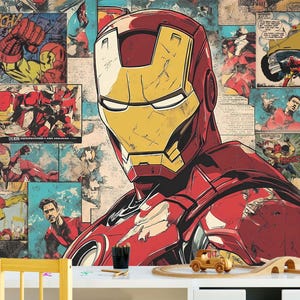 Comic Iron Man Wallpaper Superheroes Wall Sticker Avengers Wall Mural Comic Wall Decal For Boy Room Decor Game Room Kid Room Decor