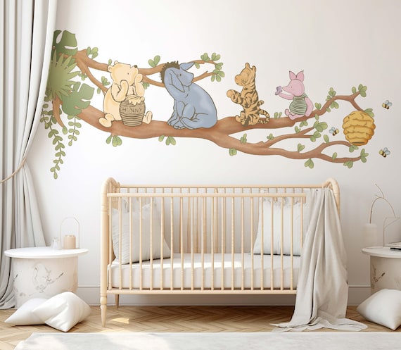 Classic Winnie Wall Decal Vintage Bear Wall Sticker Storybook Bear On Tree Wall Mural  Wall Art Nursery Wall Decal Kid Peel And Stick