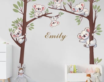 Personalized Koala Bear Wall Decal, Australia Animal Nursery Decor