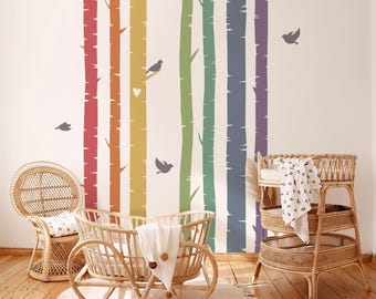 Pastel Rainbow Pine Tree Wall Decal for Nursery Room Decor