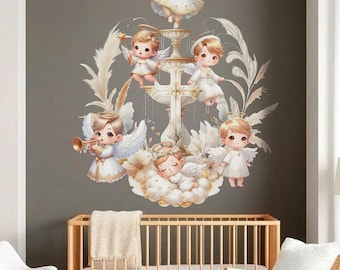 Baptism Wall Decal Christian Cross Wall Sticker Angel Wall Mural Christ Wallpaper Religious Wall Art Wall Decal For Nursery Kid Room Decal