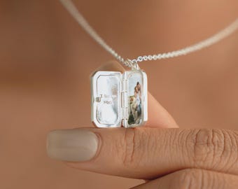 Collar con medallón de foto personalizado con piedra de nacimiento, colgante grabado personalizado, joyería de aniversario grabada, regalo significativo para mamá y abuela.