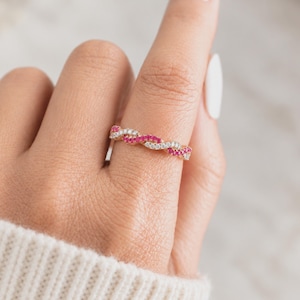 Two Stone Family Ring, Personalized Gold Wave Birthstone Ring, Family Birthstone Jewelry, Mother Daughter Ring, Gift for Her, Christmas Gift