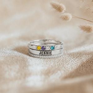 Birthstone Stackable Ring, Personalized 1-7 Family Birthstone Name Stacking Ring, Gift For Her, Handmade Jewelry, Christmas Gift For Mom