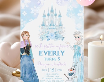 Any Age For the first time in Forever Frozen Birthday Party Invitation | Editable Ice Snow Winter Princess Party | Elsa Anna Invite FRB03