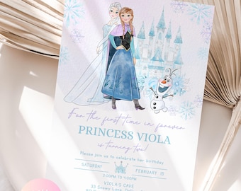 Any Age For the first time in Forever Frozen Birthday Party Invitation | Ice Snow Winter Princess Party | Elsa Anna Birthday Invite  FRB02