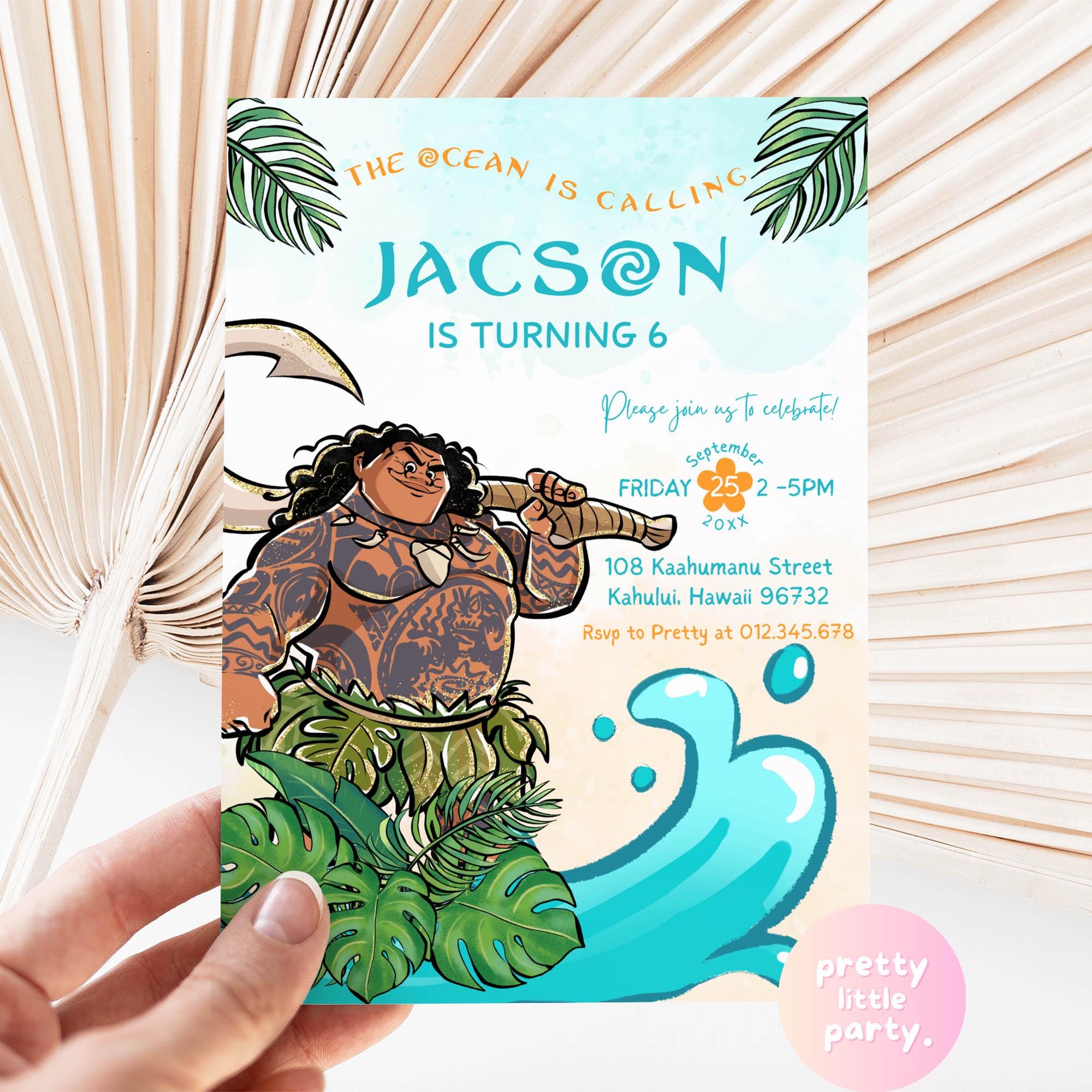 Maui Moana Geburtstagsparty Einladung | Der Ozean ruft Maui-Sommerparty ein Aloha Hawaii Luau Jungenparty