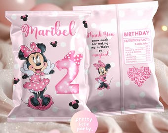 Editable "AGE Number" & Oh Twodles Minnie Mouse Birthday Chips Bags | Minnie Snack Bag, Snack Label, Chips Label  PMN03