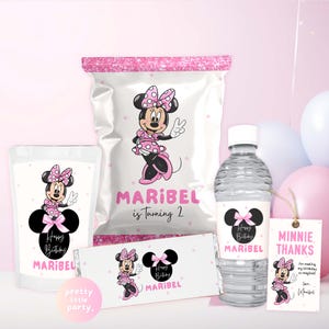 Any AGE / Oh Twodles Minnie Mouse Birthday Party Favor | Minnie Chips Bag Water Bottle Label Caprisun Chocolate Wrapper Favor Gift Tag PMN03
