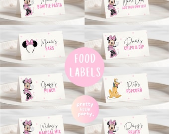 ANY AGE / Oh Twodles Minnie Maus Geburtstagsetiketten | Moderne Minnie Maus Polkadot Geburtstagsdeko, Tischkarte, Namensetikett PMN03