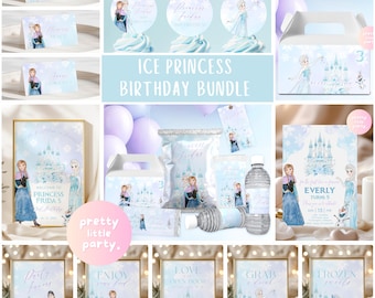 Editable ANY AGE Purple Blue Snowflakes Frozen Birthday Party BUNDLE | Ice Snow Winter Princess Invite Party Favor Decor | Elsa Anna FRB03
