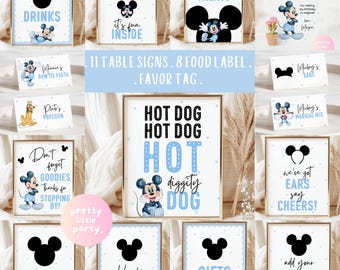 Any Age Mickey Mouse Birthday Party Table Sign, Food Labels, Favor Tag | Mickey Blue White 1st 2nd 3rd 4th 5th 6th Birthday Decor Sign BMC01