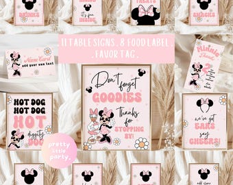 Finger TWO Minnie Mouse Birthday Party Table Sign, Food Labels, Favor Tag | 2nd Groovy Minnie Polkadot Second Birthday Decor Sign GM06