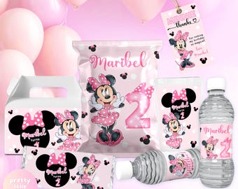 Editable "AGE" Minnie Mouse Birthday Party Favors | Minnie Chips Bag Water Bottle Label Caprisun Chocolate Wrapper Favor Gift Tag PMN03