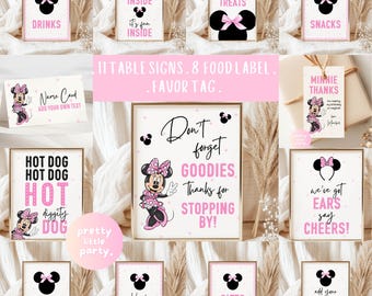 ANY AGE / Oh Twodles Minnie Mouse Birthday Party Table Sign, Food Labels, Favor Tag | Modern Minnie Mouse Polkadot Birthday Decor Sign PMN03
