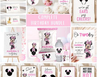 Any Age / Oh TWOdles Minnie Mouse Birthday COMPLETE BUNDLE | Minnie Invite, Table Sign, Food Label, Favor Tag, Cupcake, Welcome Sign PMN03