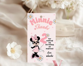 Finger TWO Minnie Mouse Birthday Favor Tag | 2nd Groovy Minnie Polkadot Second Birthday Decor, Thankyou Card, Gift Tag  GM06