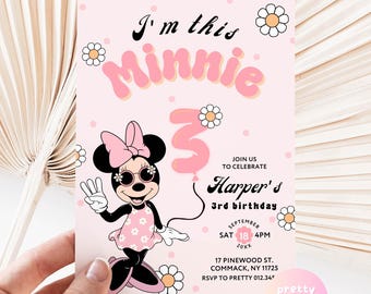 I'm this Minnie THREE Minnie Mouse Birthday Party Invitation | 3rd Groovy  Minnie Polkadot Pink Peach Third Birthday Party Invite GM04