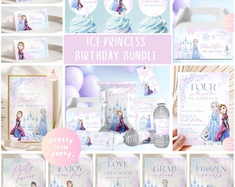 Editable FOUR for the First Time in Forever Frozen Birthday Party BUNDLE | 4th Ice Snow Winter Princess Invite, Fourth Birthday Decor FRB04