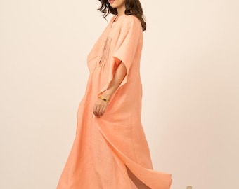 Pure Linen Kaftan Dress for Women, Custom Made Option Available