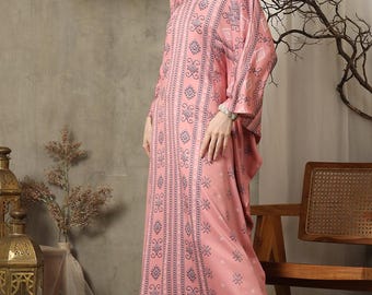 Pink Synthetic Silk Kaftan