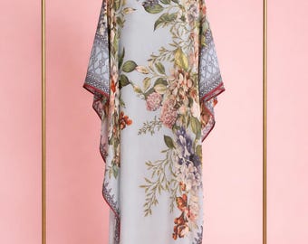 Digital Printed Silk Kaftan Dress, bridesmaid,bridal shower gown