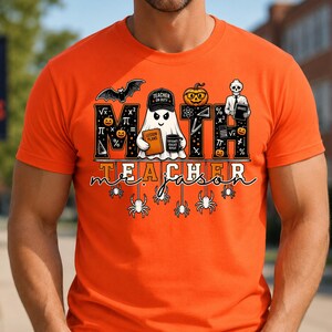 Gepersonaliseerd Halloween-shirt voor wiskundedocenten, T-shirt met eigen naam voor de docent, griezelig cadeau voor de docent, spookshirt voor de docent, Halloween-cadeau