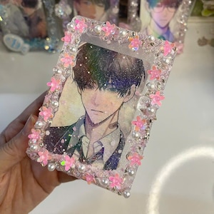 Handgemaakte shaker toploader decor, kawaii hars fotokaarthouder, vloeibare shaker toploader