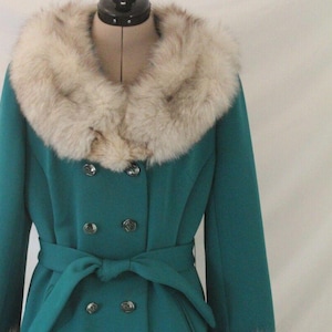 Rare 1960&#39;s Lilli Ann Green Mink Fur Trim Coat