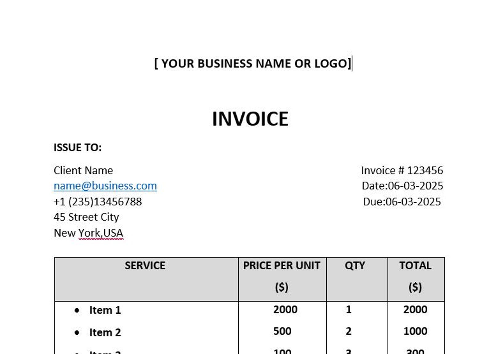 Invoice Template | Modern and Professional Invoice | Microsoft WORD ...