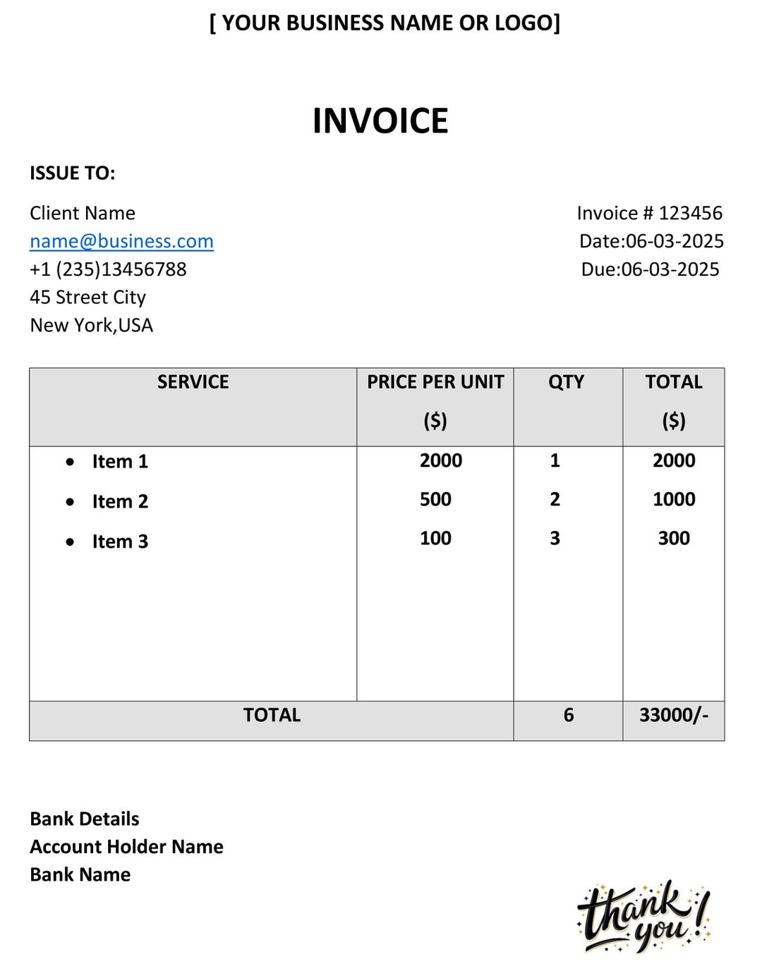 Invoice Template | Modern and Professional Invoice | Microsoft WORD ...