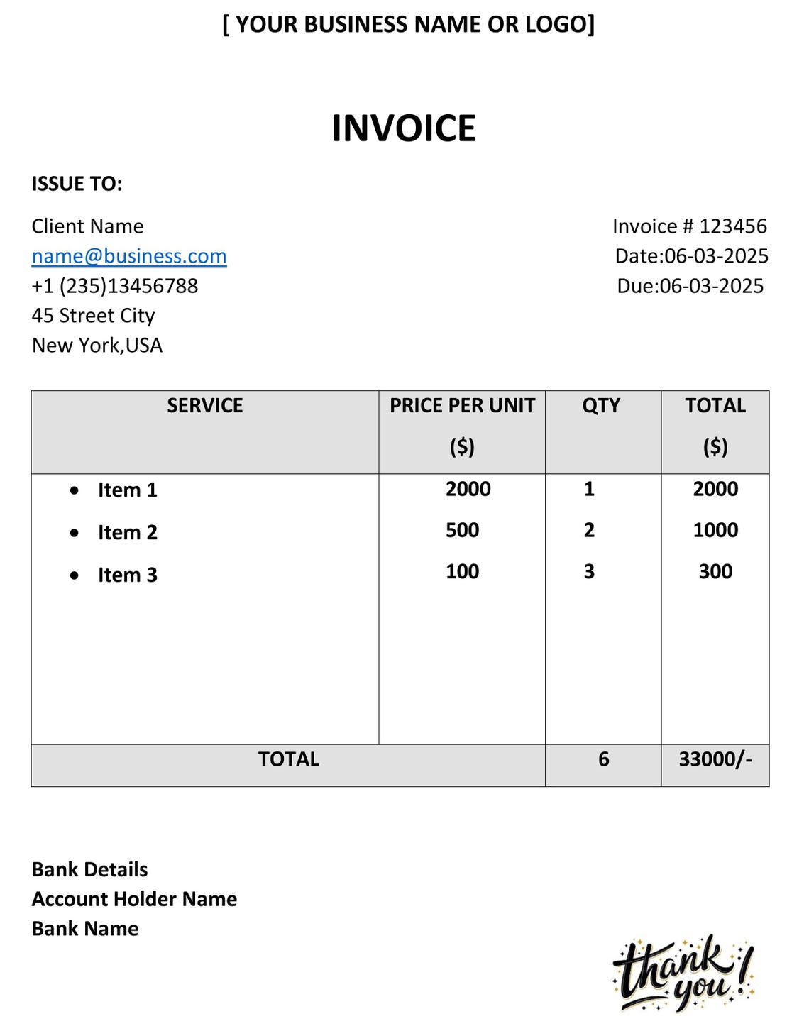 Invoice Template | Modern and Professional Invoice | Microsoft WORD ...